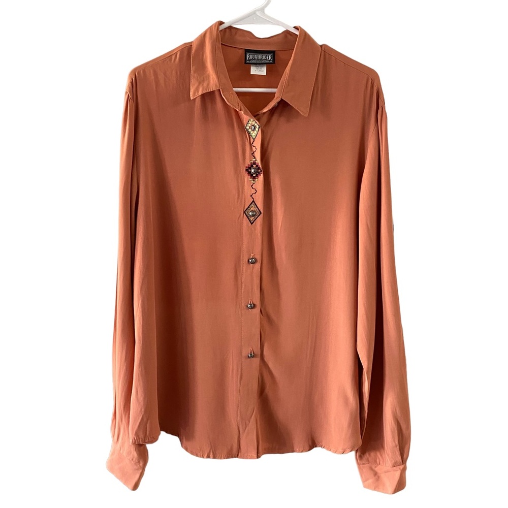 Vintage Circle T RoughRider Western Blouse Peach Shirt Size XL Made In USA Texas